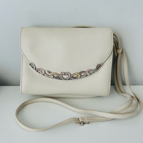 Brighton Ivory Pebbled Leather Organizer Crossbody Handbag - Picture 1 of 10